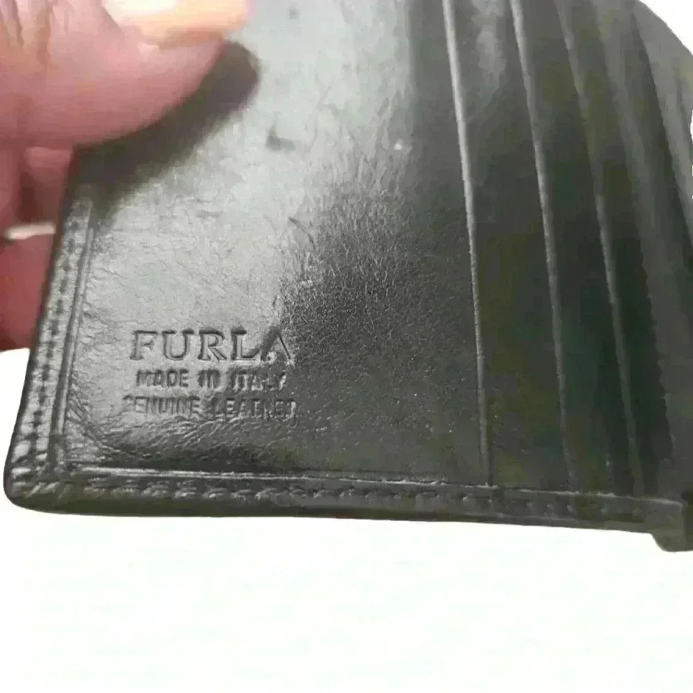 Furla Vintage Black Leather Compact Wallet